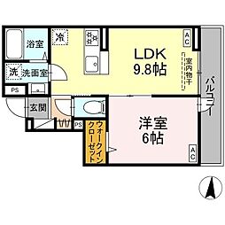 セレスティア加賀 3階1LDKの間取り