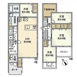 横山町下毛賀知戸建 1階4LDKの間取り