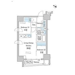 東京メトロ半蔵門線 水天宮前駅 徒歩3分の賃貸マンション 6階2LDKの間取り