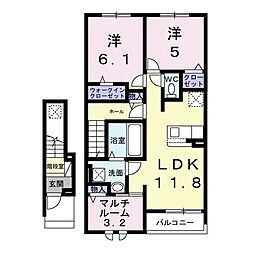 ウィステリアタウンＧ 2階2LDKの間取り