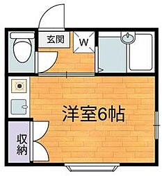 第2コーポ市瀬 2階ワンルームの間取り