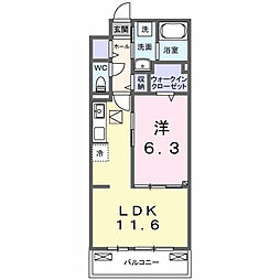 クラール　今泉 1階1LDKの間取り