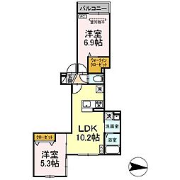 都営新宿線 船堀駅 徒歩17分の賃貸アパート 2階2LDKの間取り