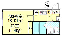 CK四ツ木 203 2階1Kの間取り