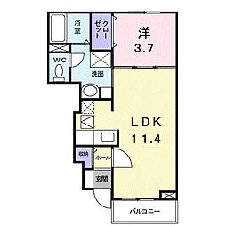 ライン・テラ 1階1LDKの間取り