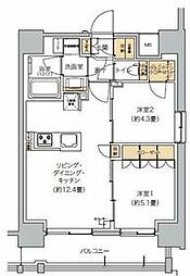 JR京浜東北・根岸線 田町駅 徒歩15分の賃貸マンション 9階2LDKの間取り