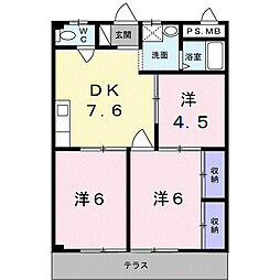 シティハイツ日野陵 1階2LDKの間取り