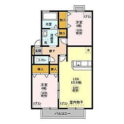 オーシャンヒルズ　Ｅ 2階2LDKの間取り