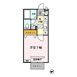 エルボヌール 1階1Kの間取り