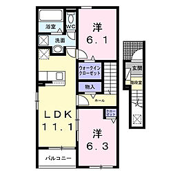 ベリッシマ　I 2階2LDKの間取り
