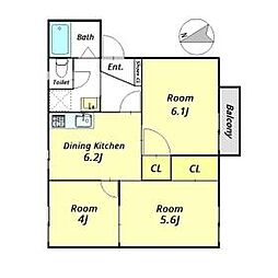 東武野田線 七光台駅 徒歩20分の賃貸アパート 1階3DKの間取り
