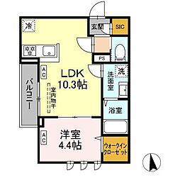 セレスティア東向島 2階1LDKの間取り
