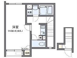 クレイノマンダリーナ 2階1Kの間取り