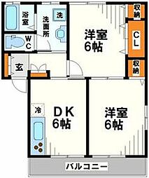 秋山ハイツ鴻巣 2階2DKの間取り