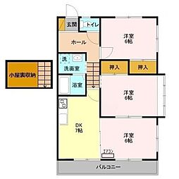 農住メゾンサニーホームズ　Ａ 2階3DKの間取り