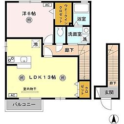ジュネックス　Ａ 2階1LDKの間取り