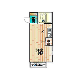 アンボア玉川学園 1階ワンルームの間取り