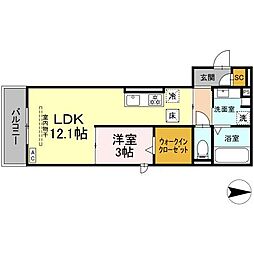 JR東海道本線 穂積駅 徒歩18分の賃貸アパート 1階1LDKの間取り