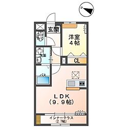 仮）阿見町よしわら新築アパート 1階1LDKの間取り
