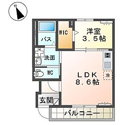 グランバレーII 1階1LDKの間取り