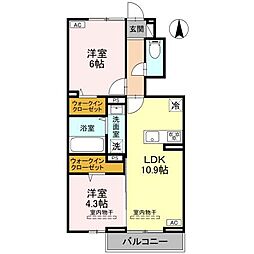 フェリオ文京　II 102 1階2LDKの間取り