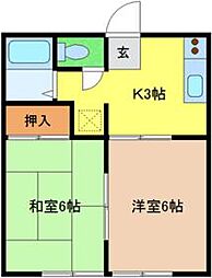 JR水戸線 新治駅 徒歩8分の賃貸アパート 1階2Kの間取り