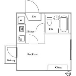 JR中央線 国分寺駅 徒歩17分の賃貸マンション 2階ワンルームの間取り