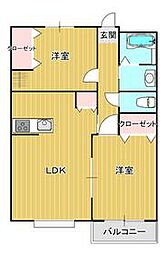 シャンボール・ド・クレ　Ａ棟 2階2LDKの間取り