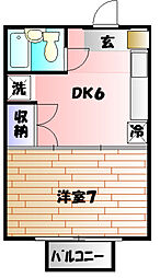 アビタシオン 2階1DKの間取り