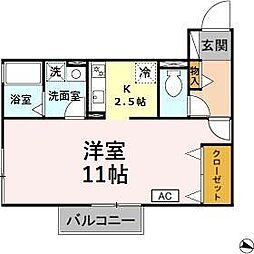 JR川越線 笠幡駅 徒歩20分の賃貸アパート 1階ワンルームの間取り