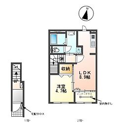 近鉄名古屋線 富吉駅 徒歩7分の賃貸アパート 2階1LDKの間取り