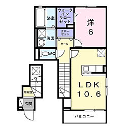 グラン・シャトー武蔵嵐山Ａ 2階1LDKの間取り