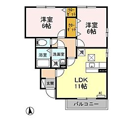 グリーン・リーフ熊倉　Ｄ 1階2LDKの間取り