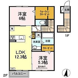 JR東海道本線 西岐阜駅 徒歩17分の賃貸アパート 2階2LDKの間取り