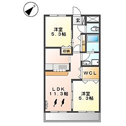 JR中央本線 大曽根駅 バス30分 太鼓ヶ根下車 徒歩6分の賃貸アパート 2階2LDKの間取り