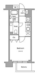 レジディア新宿イーストII 2階1Kの間取り