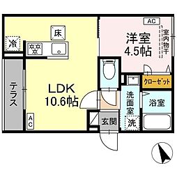 日暮里舎人ライナー 谷在家駅 徒歩12分の賃貸アパート 1階1LDKの間取り