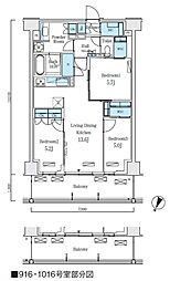 東京メトロ南北線 志茂駅 徒歩8分の賃貸マンション 9階3LDKの間取り