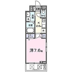 グリーナブル若葉II 2階1Kの間取り