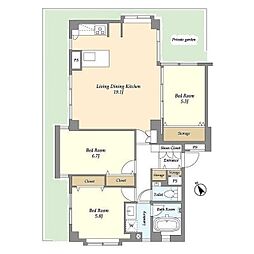 JR山手線 品川駅 徒歩8分の賃貸マンション 1階3LDKの間取り