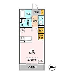 ヒル ヴァレイ　A 3階ワンルームの間取り