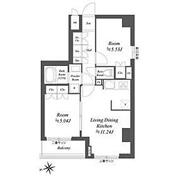 JR総武線 荻窪駅 徒歩15分の賃貸マンション 5階2LDKの間取り