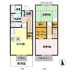 西武拝島線 西武立川駅 徒歩13分の賃貸アパート 1階2DKの間取り