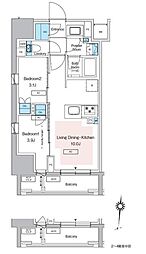 JR総武本線 錦糸町駅 徒歩9分の賃貸マンション 10階2LDKの間取り