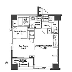 東京メトロ日比谷線 人形町駅 徒歩2分の賃貸マンション 9階1SLDKの間取り