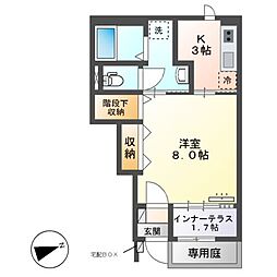 ラ・トレフル 1階1Kの間取り