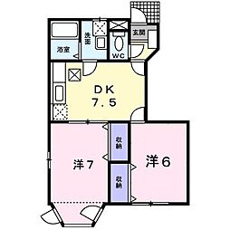 パルテール 1階2DKの間取り