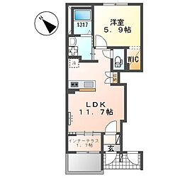 JR香椎線 舞松原駅 徒歩20分の賃貸アパート 1階1LDKの間取り