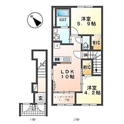 JR香椎線 舞松原駅 徒歩20分の賃貸アパート 2階2LDKの間取り