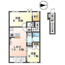 グルーヴィ 2階2LDKの間取り